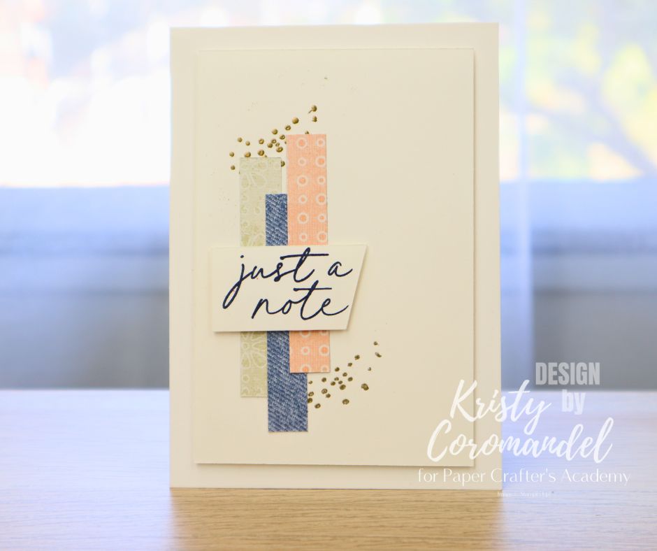 Clean and modern “Just a Note” card using patterned paper strips