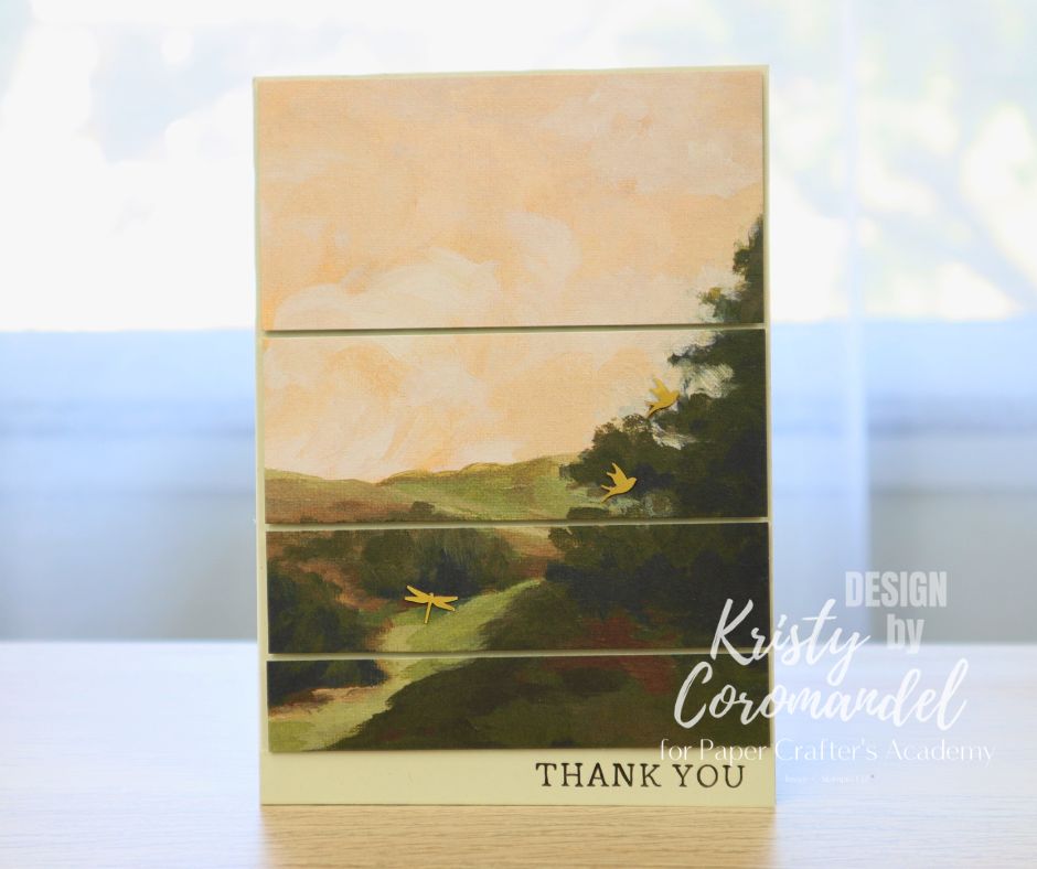 Landscape card design using patterned paper strips