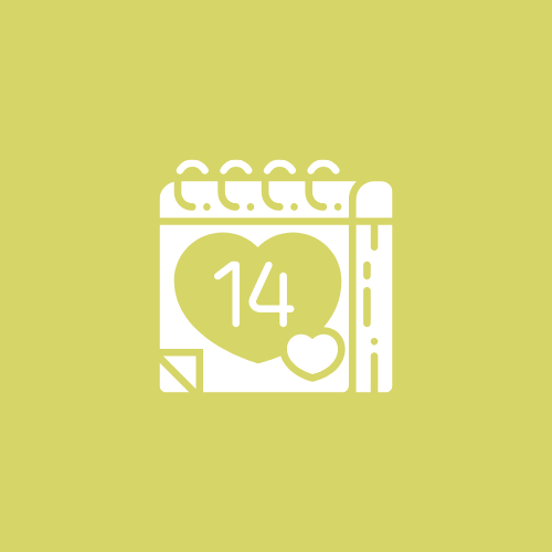 Calendar icon with a heart representing creative workshops and upcoming events