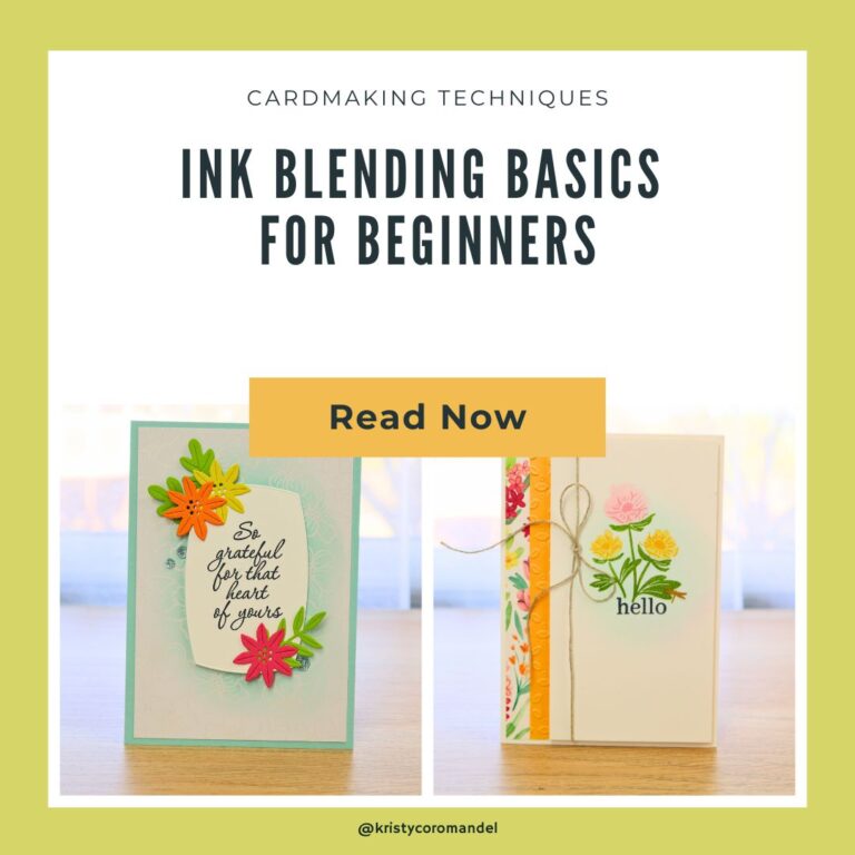 Feature image showing two handmade cards with soft ink-blended backgrounds and floral designs. Text reads “Cardmaking Techniques – Ink Blending Basics for Beginners – Read Now.”