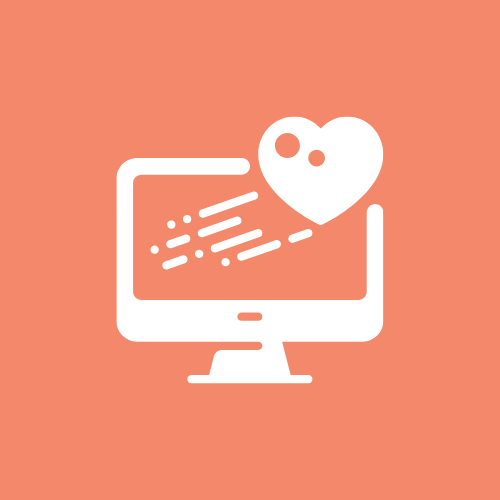 Computer and heart icon symbolising web design and tech support for creatives.