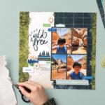 “Scrapbooking Workshop Emerald layout featuring outdoor adventure photos and layered embellishments.”