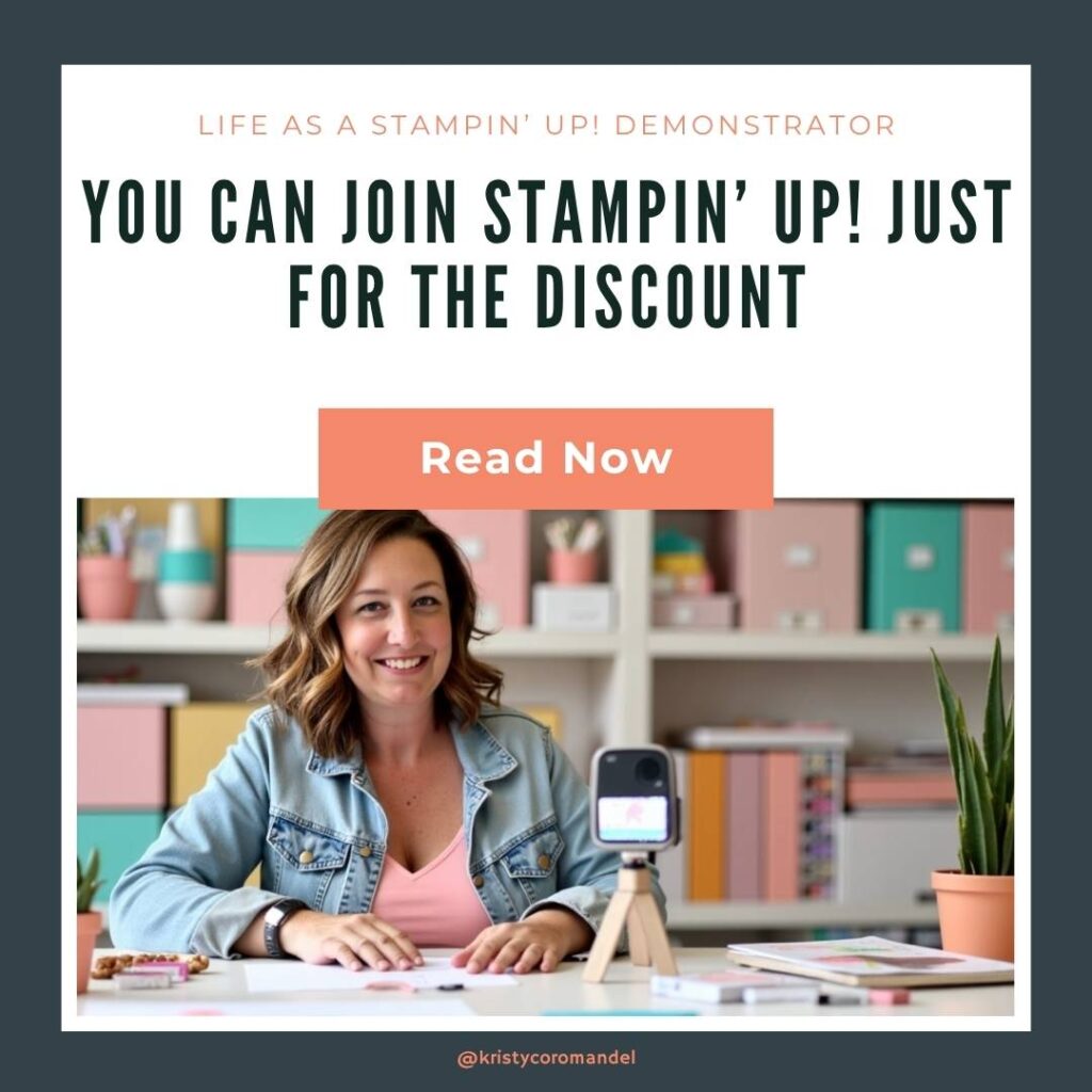 Stampin' Up demonstrator Kristy Coromandel waving from her craft room