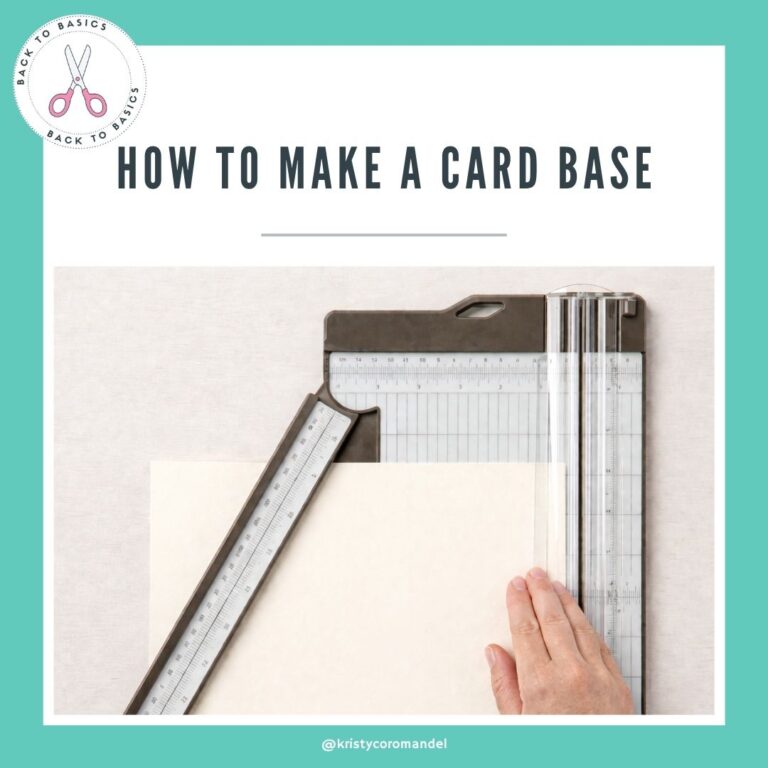 Paper trimmer cutting A4 cardstock in half to create a standard card base, with hands guiding the cardstock for a clean and even cut.