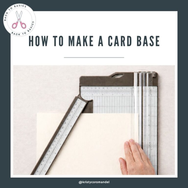 Paper trimmer cutting A4 cardstock in half to create a standard card base, with hands guiding the cardstock for a clean and even cut.